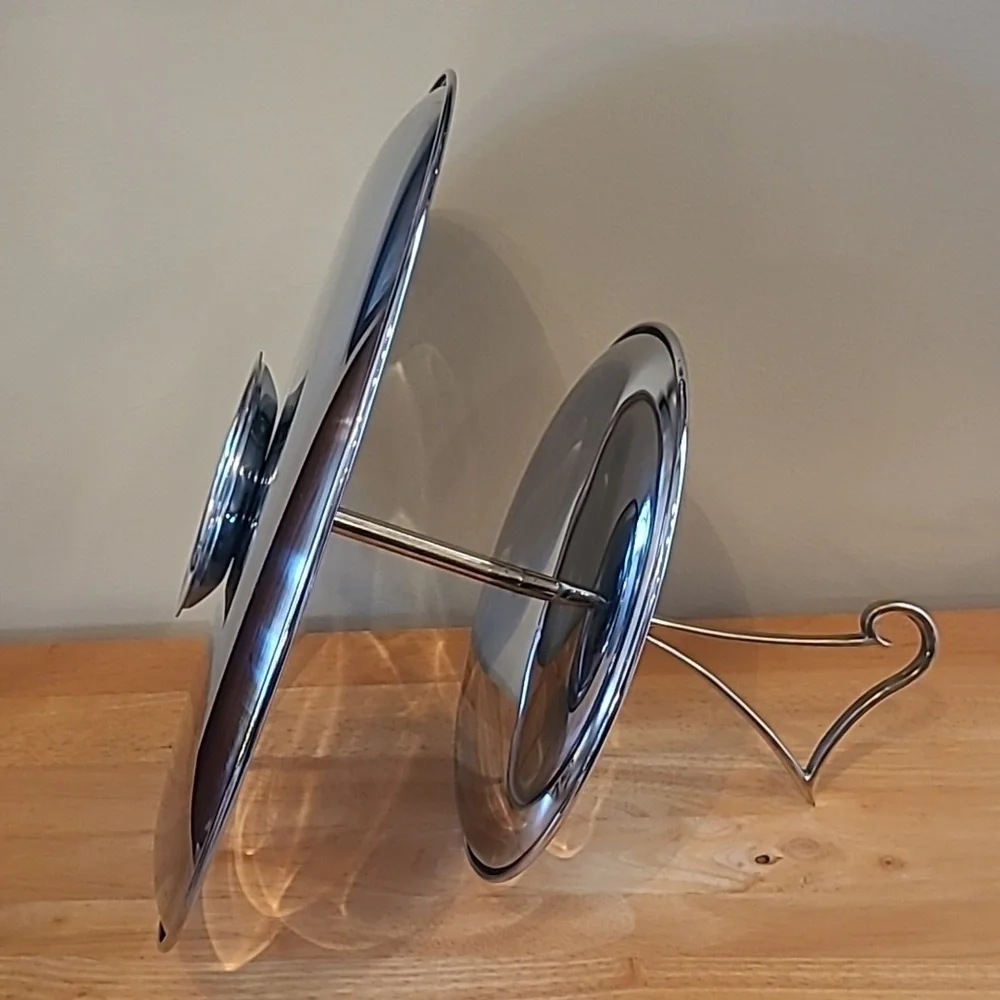 RIVIERIA Atomic MCM Two Tiered Chromeware Tidbit Petit Fours Serving Tray - Picture 8 of 16